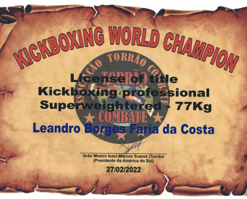 certificado campeão mundial de kickboxing 2022