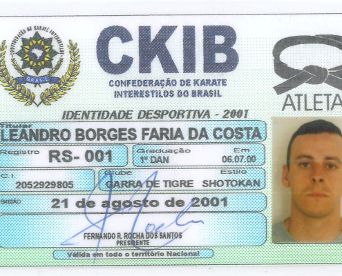 CARTEIRA DE FILIADO DA CONFEDERAÇÃO DE KARATE INTERESTILOS DO BRASIL-CKIB DO ANO DE 2001 EM SHOTOKAN