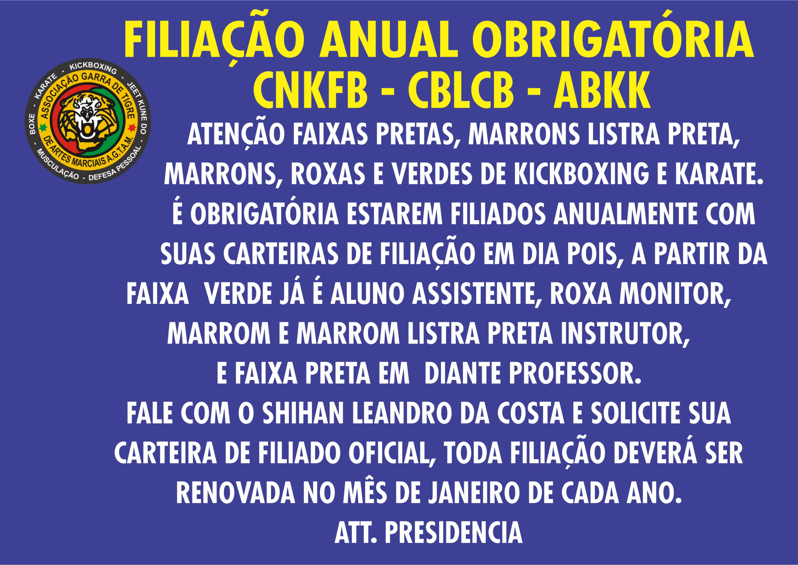 PLACA OBRIGATÓRIA DE FILIAÇÃO ANUAL